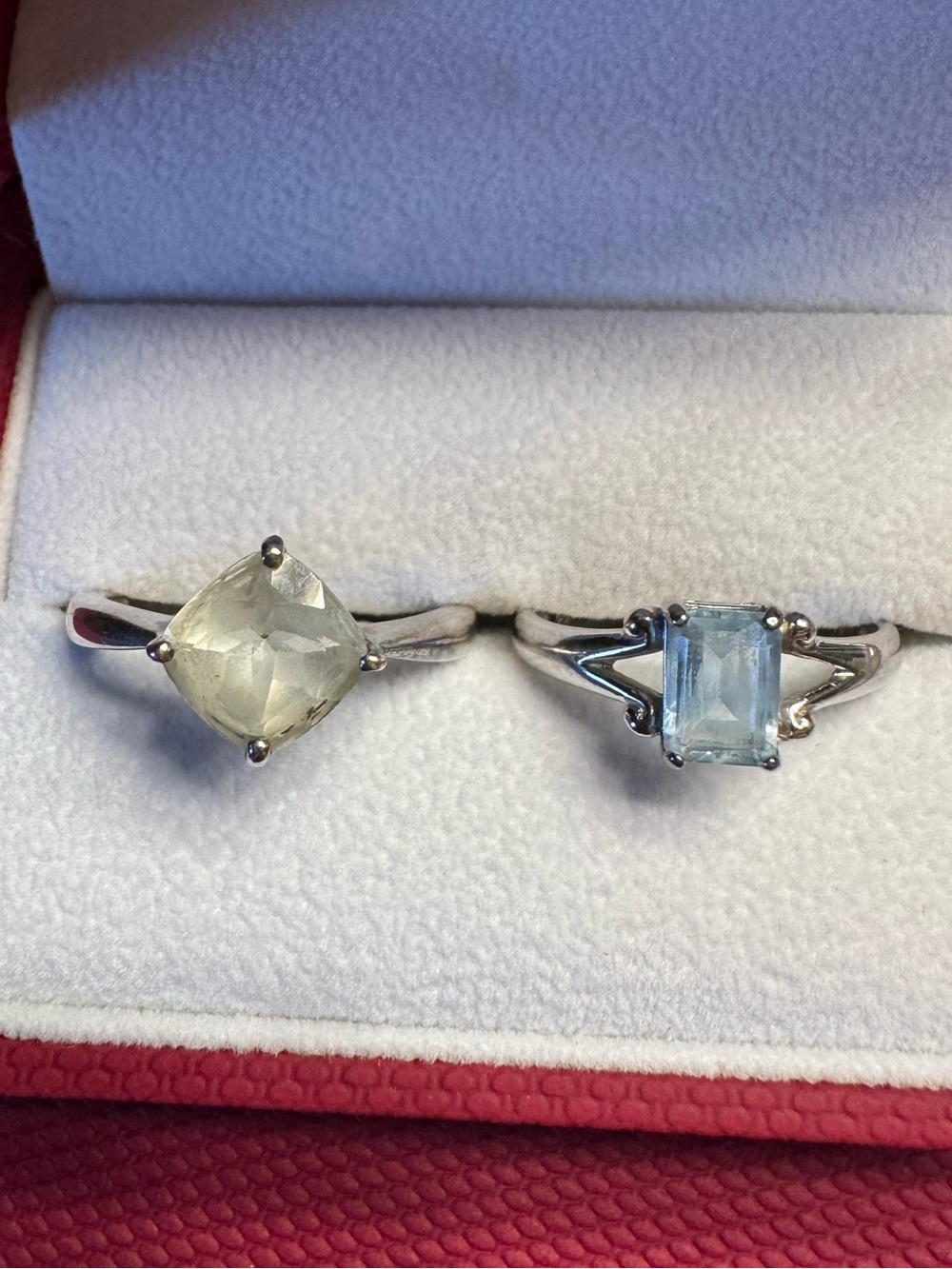 Sterling Silver Blue Topaz and Green Quartz Rings